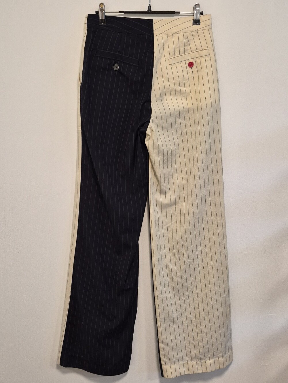 Off-White c/o Virgil Abloh Pinstripe Trousers Split Black/Cream Women's Sz 27 - Picture 5 of 10